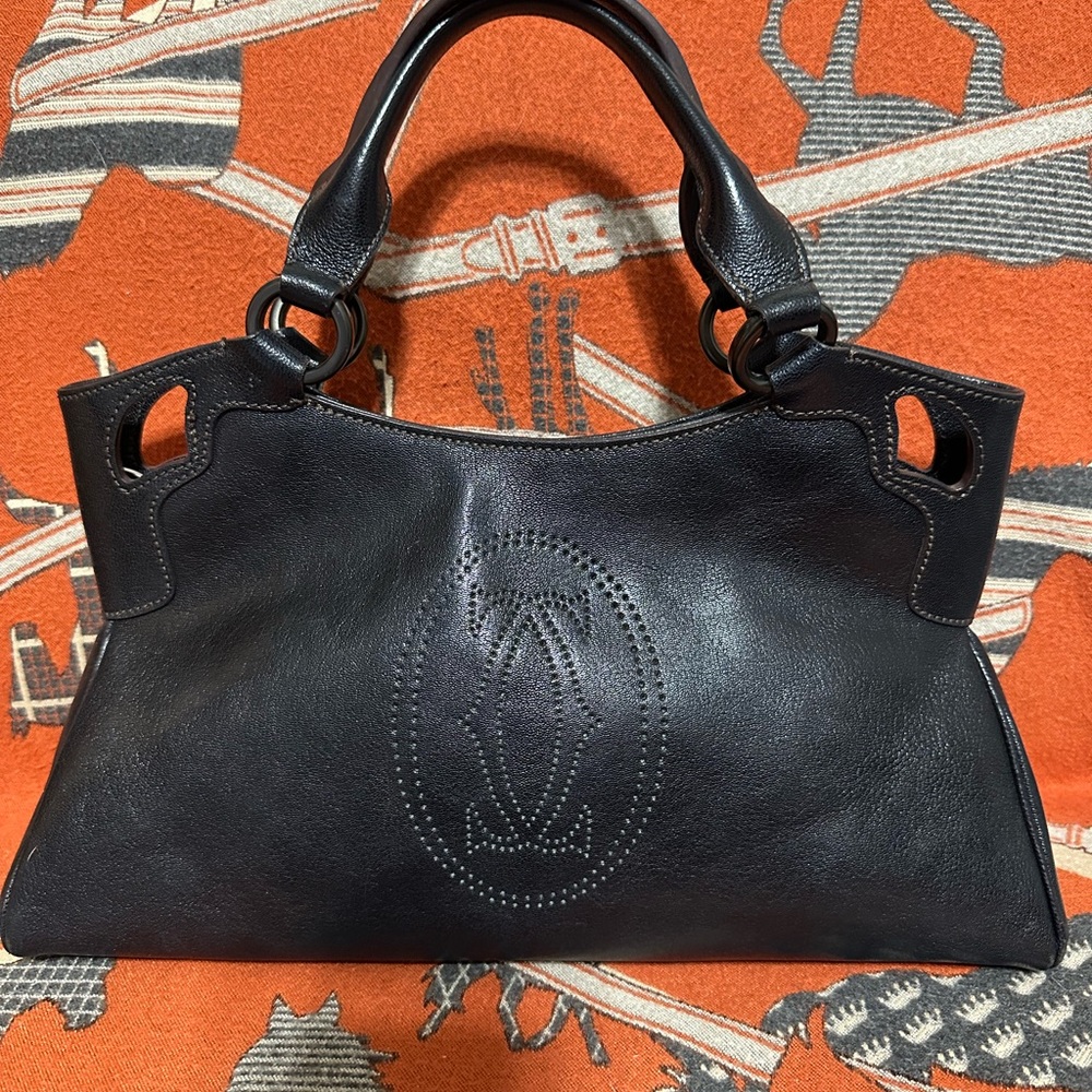 Cartier Black Leather Shoulder Bag with Top Handles